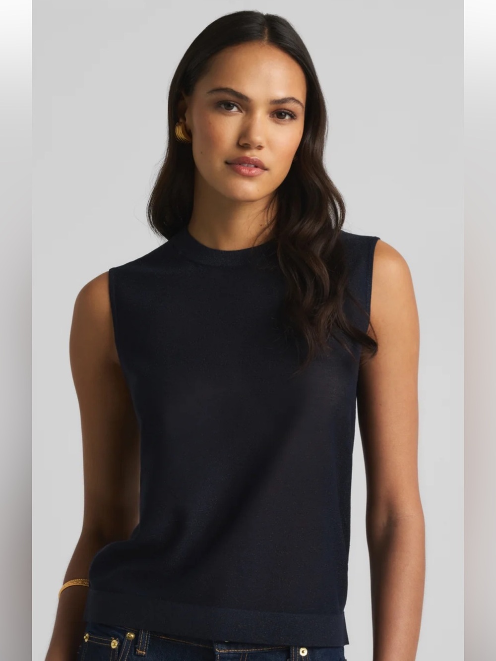 St. John Navy Sleeveless Knit Shell